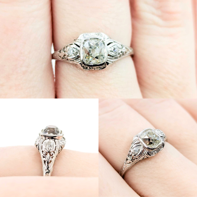 Ring Edwardian .89ct Old Mine Diamond .06ctw Diamonds Platinum sz6 225010754