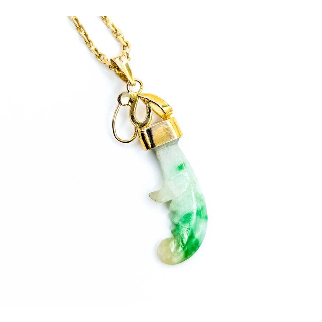 Pendant Carved Jade 42x12mm 18ky 17.25" 225011252