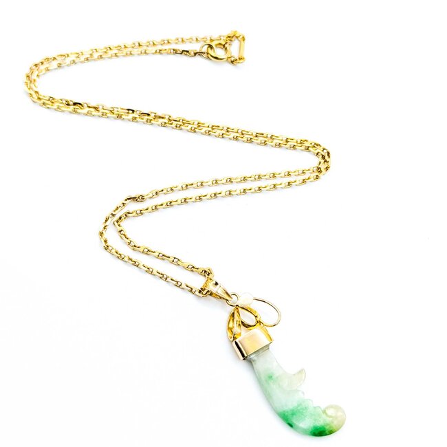 Pendant Carved Jade 42x12mm 18ky 17.25" 225011252
