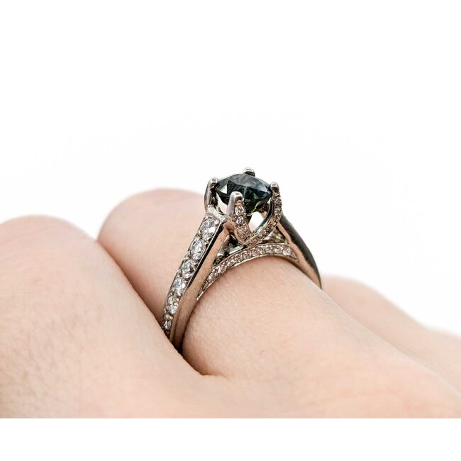 Ring .75ctw Round Diamonds 1.22ct Montana Sapphire 18kw sz7 124030236