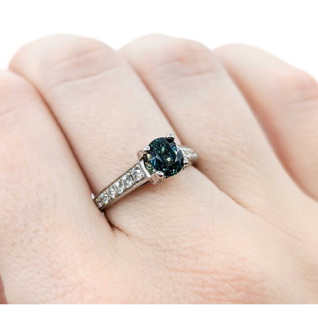 Ring .75ctw Round Diamonds 1.22ct Montana Sapphire 18kw sz7 124030236