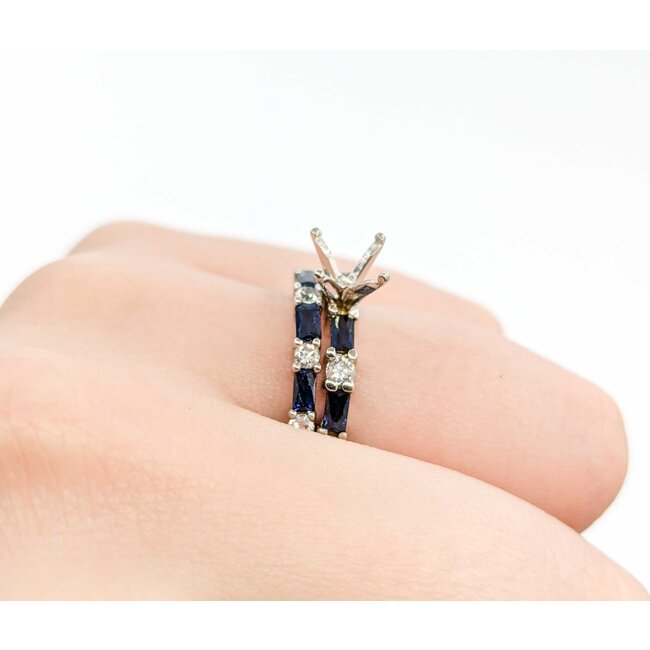 Ring Set Engagement Semi Mount .38ctw Round Diamond 1.25ctw Sapphire Platinum sz5.5 224110312