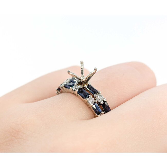 Ring Set Engagement Semi Mount .38ctw Round Diamond 1.25ctw Sapphire Platinum sz5.5 224110312