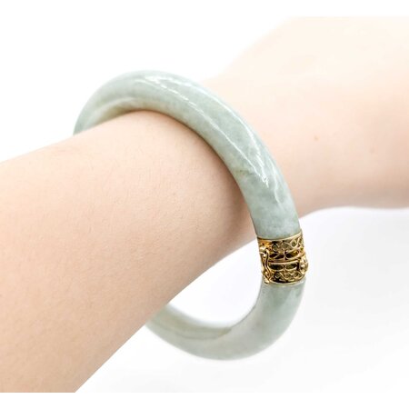 Bracelet 9mm Tube Green Jade 14ky Hinged Bangle 7" 9mm 225013253