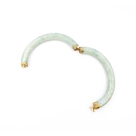 Bracelet 9mm Tube Green Jade 14ky Hinged Bangle 7" 9mm 225013253