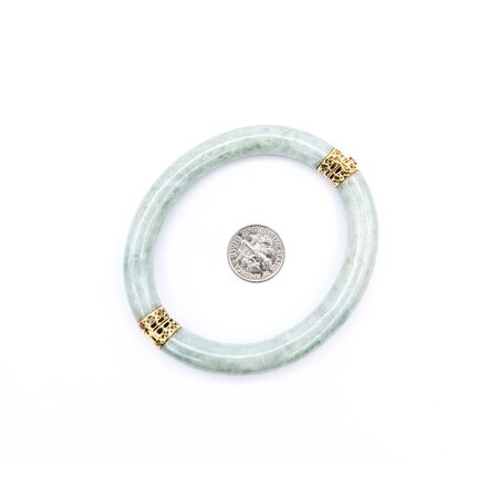 Bracelet 9mm Tube Green Jade 14ky Hinged Bangle 7" 9mm 225013253