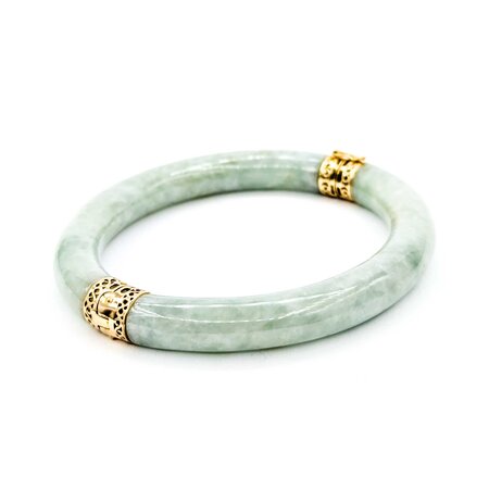 Bracelet 9mm Tube Green Jade 14ky Hinged Bangle 7" 9mm 225013253