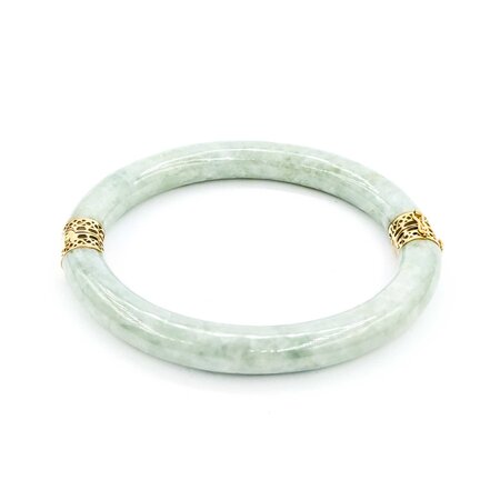 Bracelet 9mm Tube Green Jade 14ky Hinged Bangle 7" 9mm 225013253