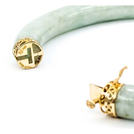 Bracelet 9mm Tube Green Jade 14ky Hinged Bangle 7" 9mm 225013253