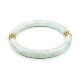  Bracelet 9mm Tube Green Jade 14ky Hinged Bangle 7" 9mm 225013253