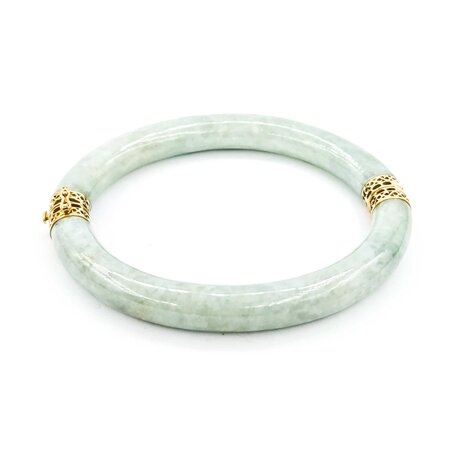 Bracelet 9mm Tube Green Jade 14ky Hinged Bangle 7" 9mm 225013253