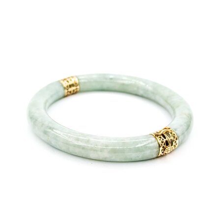 Bracelet 9mm Tube Green Jade 14ky Hinged Bangle 7" 9mm 225013253