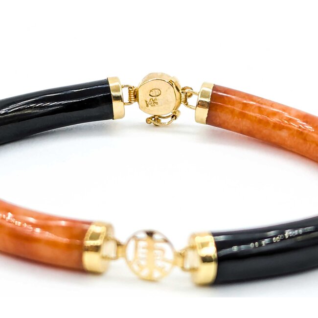 Bracelet 7mm Tube Red Jade/Onyx 14ky 4 Section 7.5" 7mm 225013254