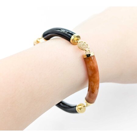 Bracelet 7mm Tube Red Jade/Onyx 14ky 4 Section 7.5" 7mm 225013254