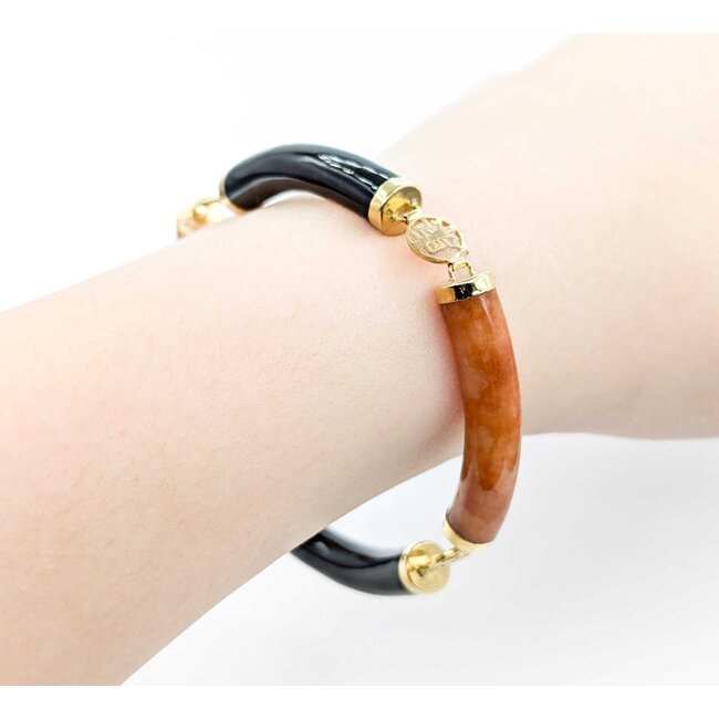Bracelet 7mm Tube Red Jade/Onyx 14ky 4 Section 7.5" 7mm 225013254