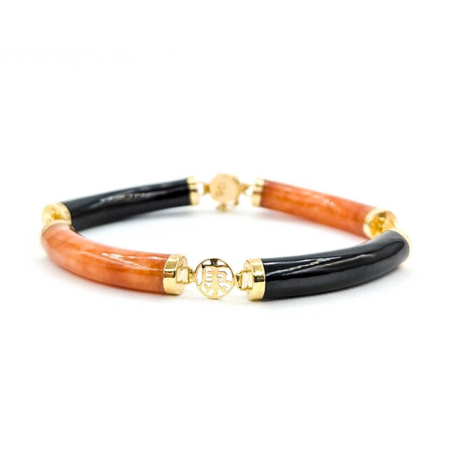 Bracelet 7mm Tube Red Jade/Onyx 14ky 4 Section 7.5" 7mm 225013254