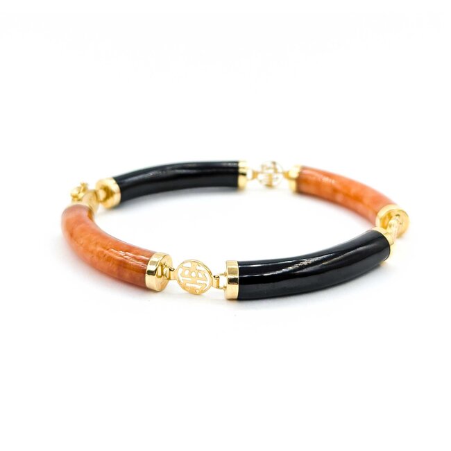 Bracelet 7mm Tube Red Jade/Onyx 14ky 4 Section 7.5" 7mm 225013254