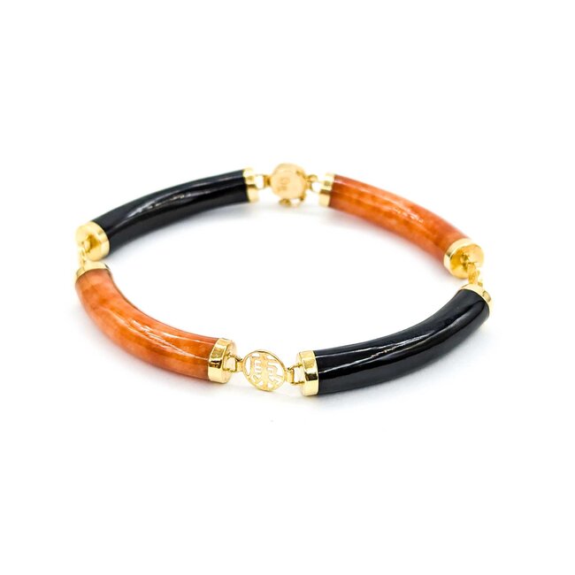 Bracelet 7mm Tube Red Jade/Onyx 14ky 4 Section 7.5" 7mm 225013254