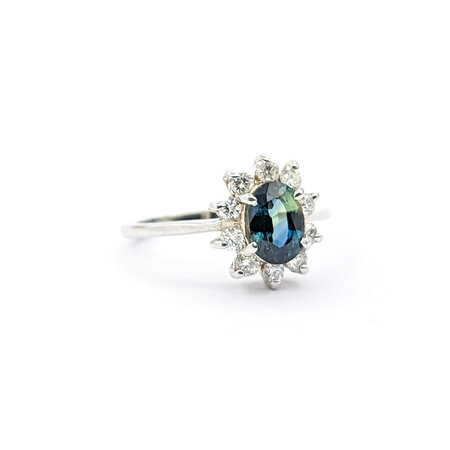 Ring Halo  .30ctw Round Diamonds 1.10ct GIA Australian Sapphire  14kw sz6.5 224040160