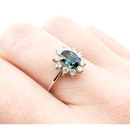 Ring Halo  .30ctw Round Diamonds 1.10ct GIA Australian Sapphire  14kw sz6.5 224040160
