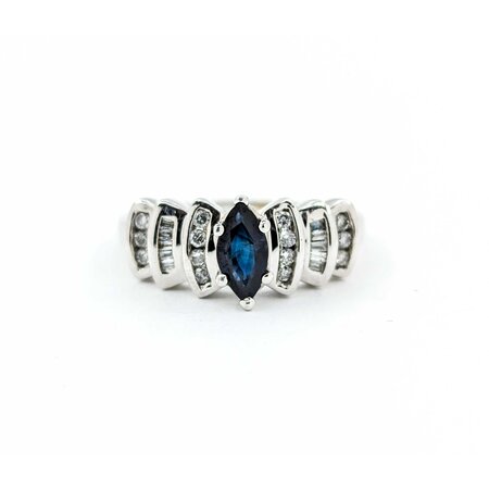 Ring .30ctw Round/Baguette Diamonds .78ct Sapphire 10kw sz9 225010165