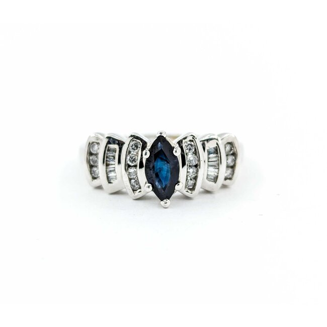 Ring .30ctw Round/Baguette Diamonds .78ct Sapphire 10kw sz9 225010165