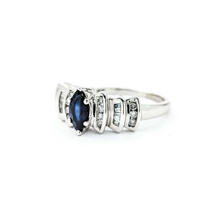 Ring .30ctw Round/Baguette Diamonds .78ct Sapphire 10kw sz9 225010165