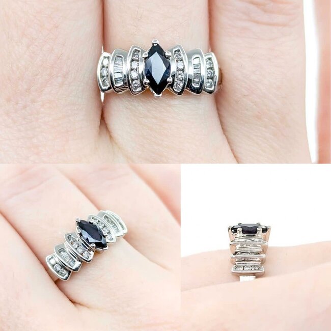 Ring .30ctw Round/Baguette Diamonds .78ct Sapphire 10kw sz9 225010165