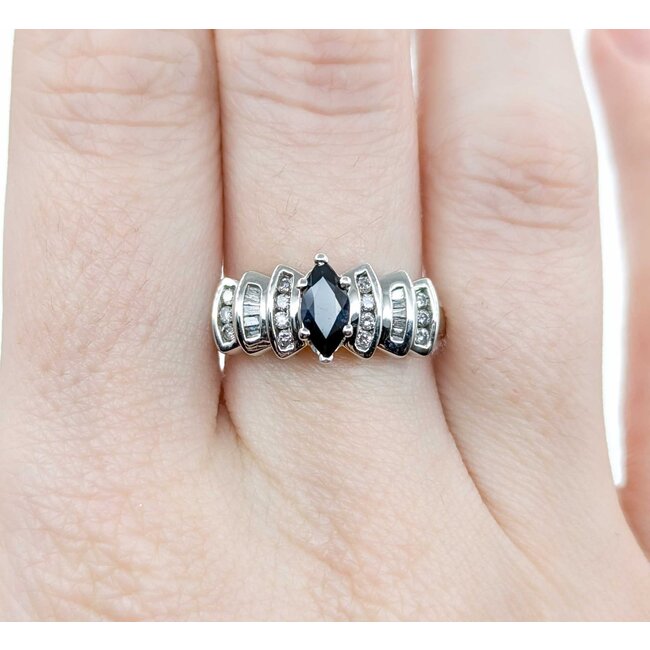 Ring .30ctw Round/Baguette Diamonds .78ct Sapphire 10kw sz9 225010165