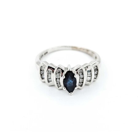 Ring .30ctw Round/Baguette Diamonds .78ct Sapphire 10kw sz9 225010165