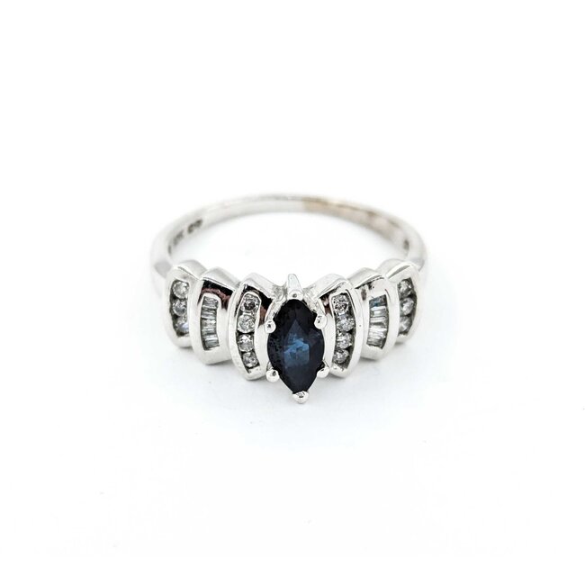 Ring .30ctw Round/Baguette Diamonds .78ct Sapphire 10kw sz9 225010165
