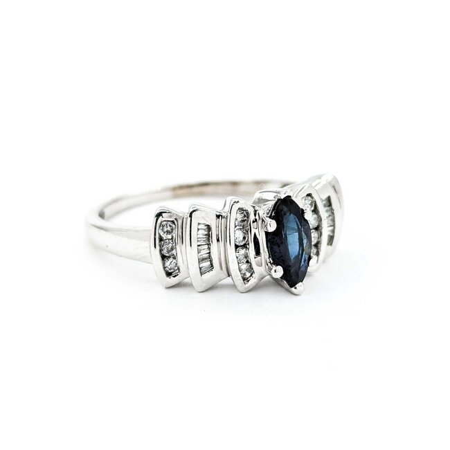 Ring .30ctw Round/Baguette Diamonds .78ct Sapphire 10kw sz9 225010165