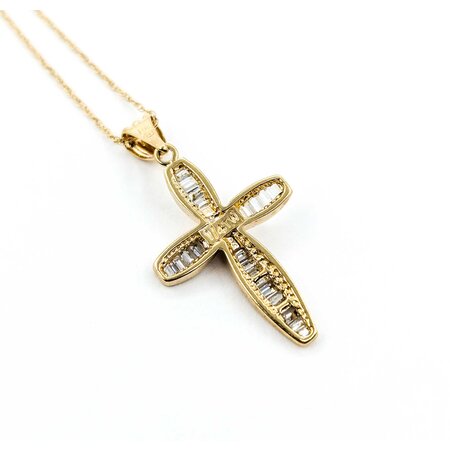 Pendant Cross W/Chain .33ctw Baguettes Diamonds 28x14.5mm 10ky 18" 225011006