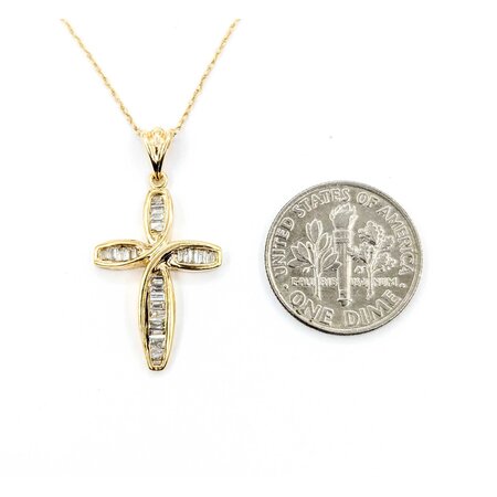 Pendant Cross W/Chain .33ctw Baguettes Diamonds 28x14.5mm 10ky 18" 225011006