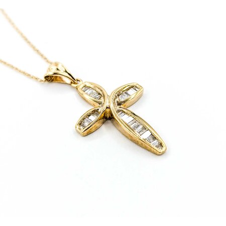 Pendant Cross W/Chain .33ctw Baguettes Diamonds 28x14.5mm 10ky 18" 225011006