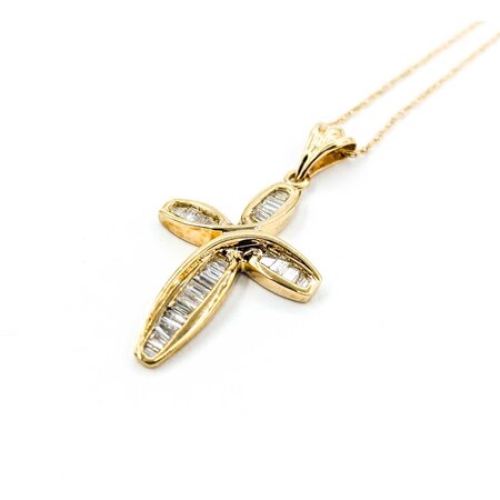 Pendant Cross W/Chain .33ctw Baguettes Diamonds 28x14.5mm 10ky 18" 225011006