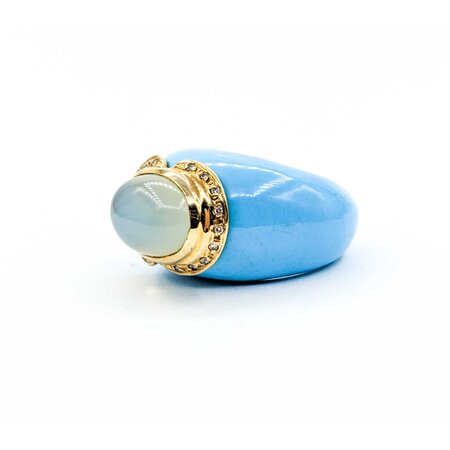 Ring Carved Turquoise .06ctw Round Diamonds 14x10mm Chelcedony 14ky sz7 225010184
