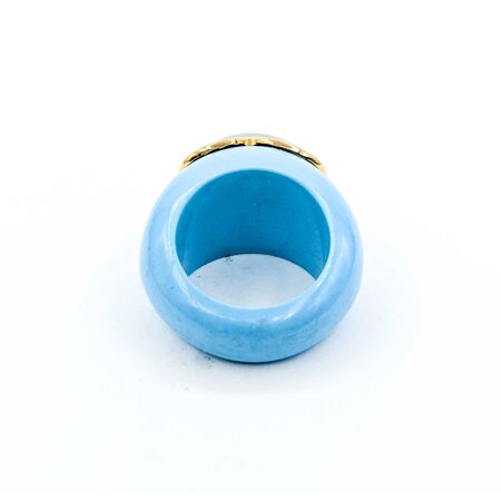 Ring Carved Turquoise .06ctw Round Diamonds 14x10mm Chelcedony 14ky sz7 225010184