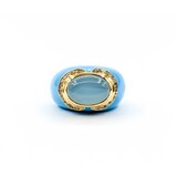  Ring Carved Turquoise .06ctw Round Diamonds 14x10mm Chelcedony 14ky sz7 225010184
