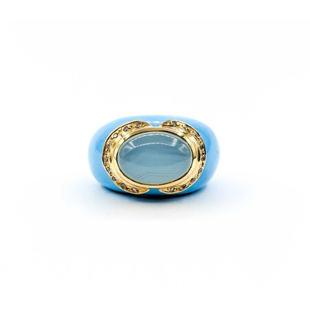 Ring Carved Turquoise .06ctw Round Diamonds 14x10mm Chelcedony 14ky sz7 225010184