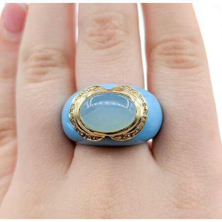 Ring Carved Turquoise .06ctw Round Diamonds 14x10mm Chelcedony 14ky sz7 225010184