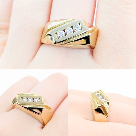 Ring 3 Stone .30ctw Round Diamonds 11mm 14ky sz10.5 225010024