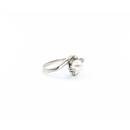 Ring .02ctw Single Cut Diamonds 6.5mm Akoya Pearl 14kw sz7.5 225010178
