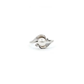 Ring .02ctw Single Cut Diamonds 6.5mm Akoya Pearl 14kw sz7.5 225010178