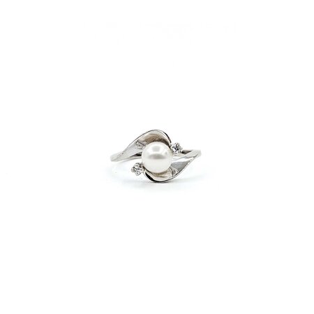 Ring .02ctw Single Cut Diamonds 6.5mm Akoya Pearl 14kw sz7.5 225010178