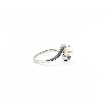 Ring .02ctw Single Cut Diamonds 6.5mm Akoya Pearl 14kw sz7.5 225010178