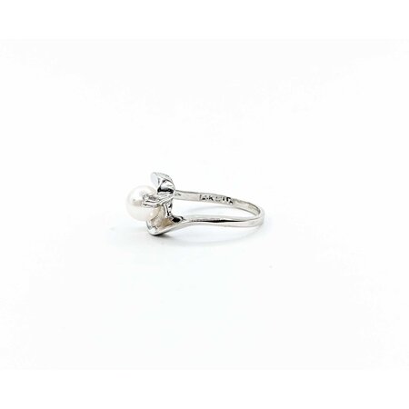 Ring .02ctw Single Cut Diamonds 6.5mm Akoya Pearl 14kw sz7.5 225010178