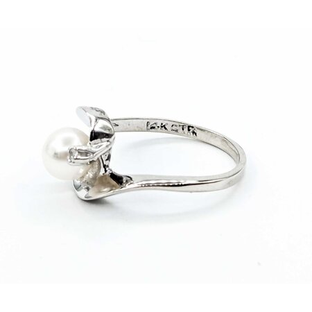 Ring .02ctw Single Cut Diamonds 6.5mm Akoya Pearl 14kw sz7.5 225010178