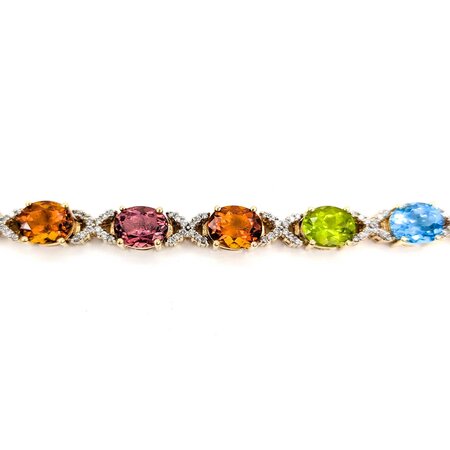 Bracelet 1.32ctw Round Diamonds 27.5ctw Multiple Gemstones 14ky 7.5" 8mm 225023251