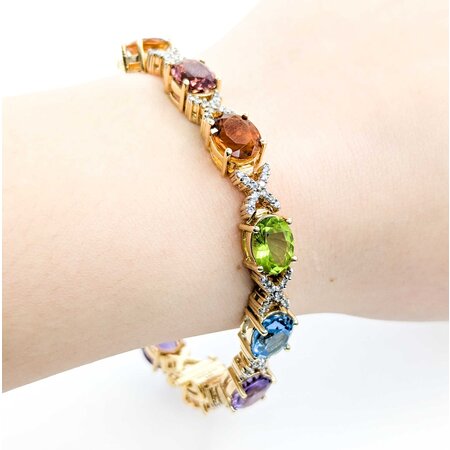 Bracelet 1.32ctw Round Diamonds 27.5ctw Multiple Gemstones 14ky 7.5" 8mm 225023251